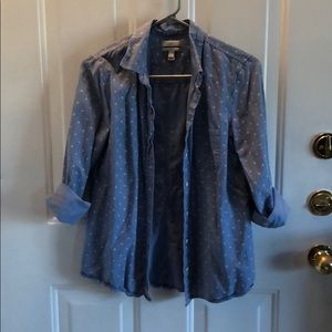 J. Crew polka dot chambray boyfriend button up